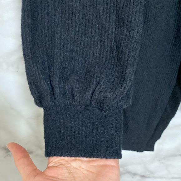 Treasure & Bond Black Ribbed Hooded Open Front Cardigan - Picture 6 of 10